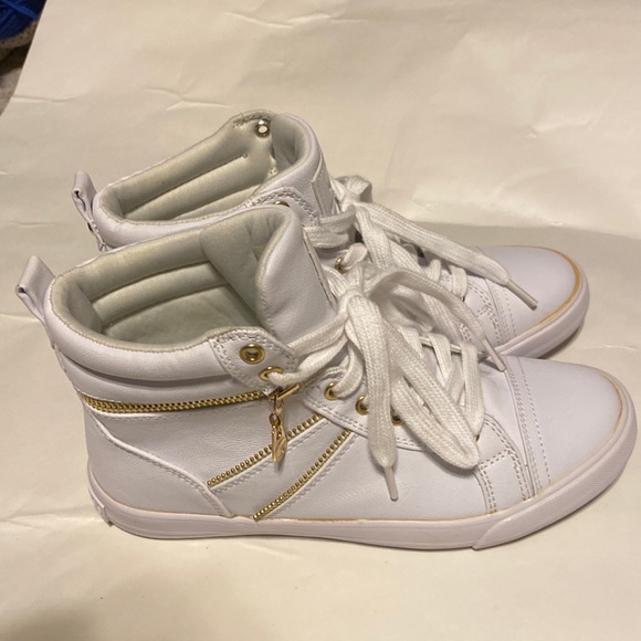 G by Guess Shoes - G by Guess HIGH TOP WHITE SNEAKERS WITH ZIP DESIGN SIZE 6.5M